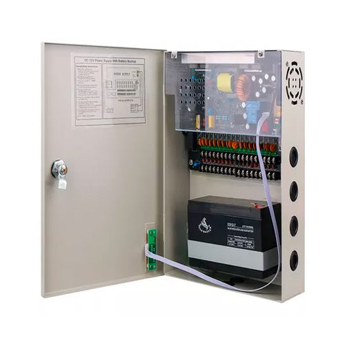 FUENTE CENTRALIZADA 18 CAMARAS 12V 15A HIGHTEK PS-180W-12V-18 CON RESPALDO DE BATERIA TN-P02