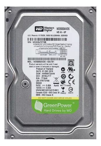 DISCO DURO 500GB WD GREEN PULL 3.5" 7200RPM 32MB CACHE WD5000AVDS