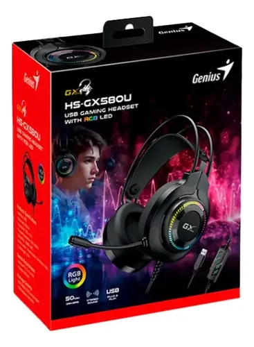 HEADSETS GENIUS HS-GX580U GAMING USB NEGRO CON RGB LED