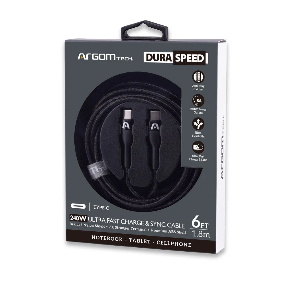 Cable ARGOM DURASPEED tipe C 240w ultra fast charge 1.8m